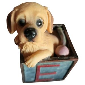 Vtg 1980s Homco Golden Retriever Puppy Alphabet Block Box Resin